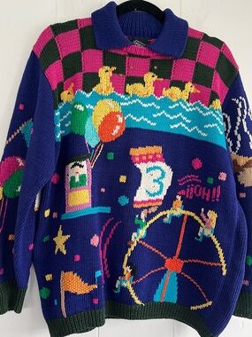 Vintage 1989 Berek Sweater Hand Knitted Carnival Circus Size Medium